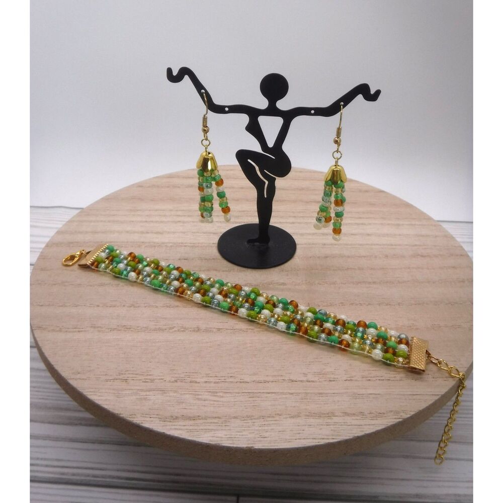 Earrings & Bracelet Set Greens and Browns